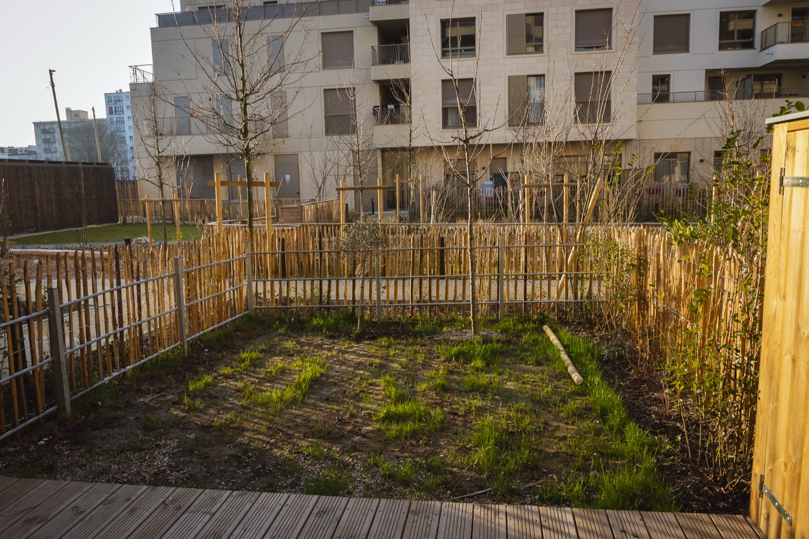 The apartment’s garden, on the quiet inner side of the block